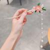 Antique Tassel Pearl Peach Blossom Hairpin Hanfu Sweet Flower Step Hairpin Disc Hair Cheongsam Headdress