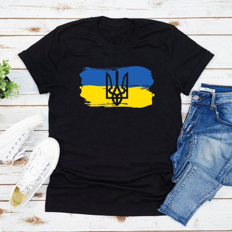 Ukrainian Flag Cotton T Shirt Women Print Trident Tee Woman Clothes Short Sleeve Streetwear Tops Tshirt