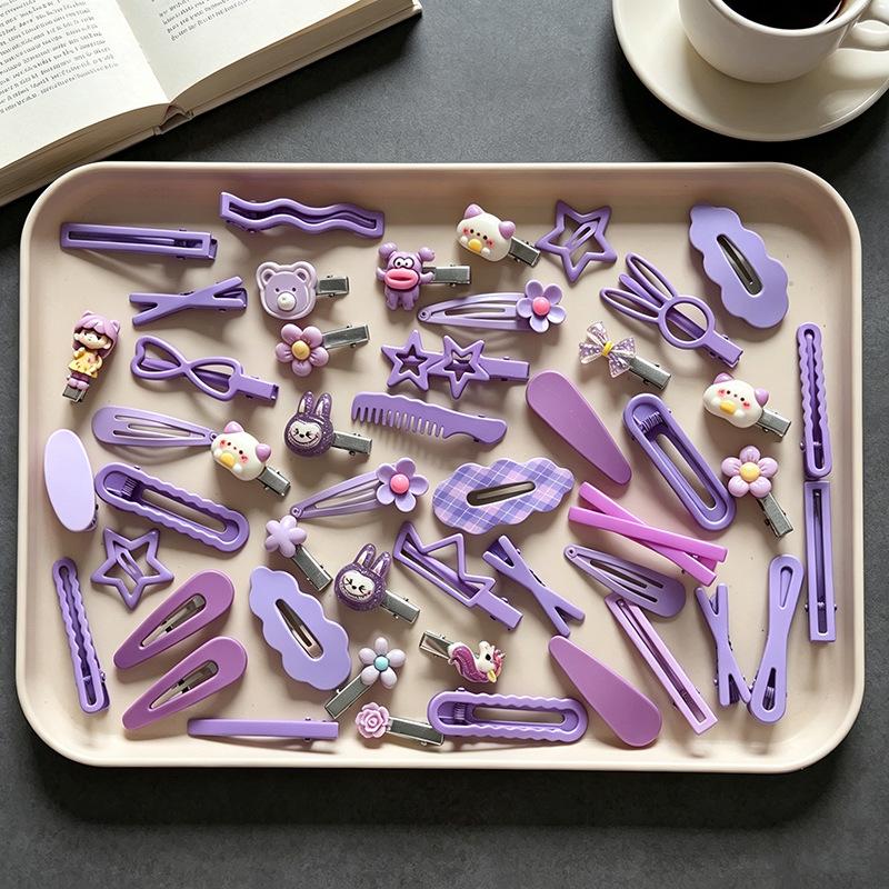 Pink 50-Piece Cute Hair Clip Set: Sweet Girly Japanese Cartoon Bangs Accessories