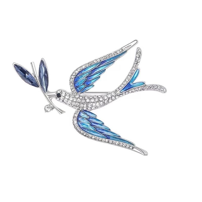 

Елегантна брошка-ластівка з емалевими деталями та кристалічними стразами для жінок, модні ювелірні аксесуари синій