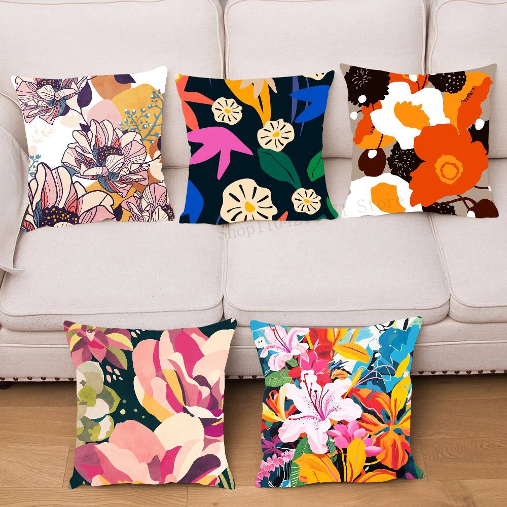 Colorful Flowers Pillow Case Fashion Square Pillowcase Bedroom Sofa Room Ins Decoration Leisure