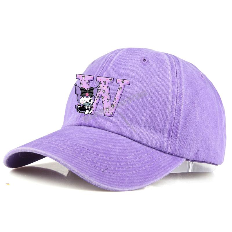 Kuromi Baseball Cap Adult A-Z Letter Washed Denim Sun Hat Woman Girls Cap Cartoon Outdoor Sport Sunbonnet Retro Headgear Gift