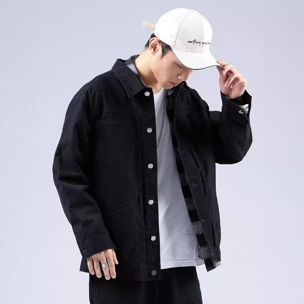 Fleece Thickened Casual Tooling Jacket Men'S Loose Trendy Brand Pure Cotton Large Size Khaki Jacket Trend