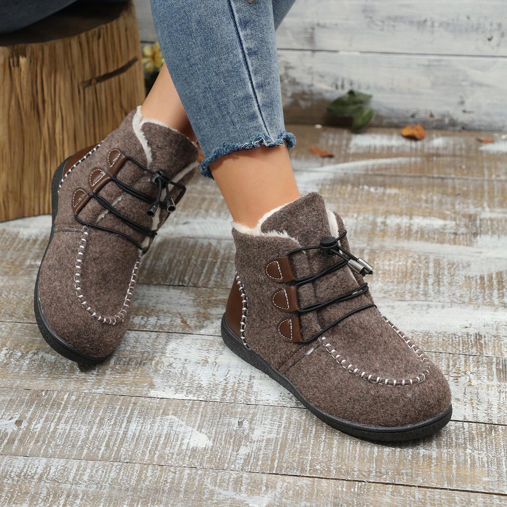 Übergrößen-Stiefeletten für Damen, 2024 Herbst/Winter Neue flache High-Top-Baumwollschuhe, Genähte lässige Damenstiefel, Schneestiefel