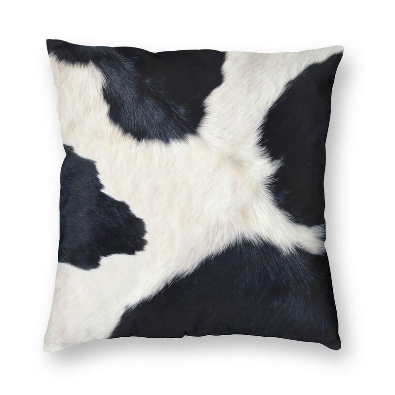 Helenal Unisex Black/White And Cow Hide Cushion Covers Sofa Decoration Simulated Cowhide Textured Square Throw Pillow Case 45X45cm