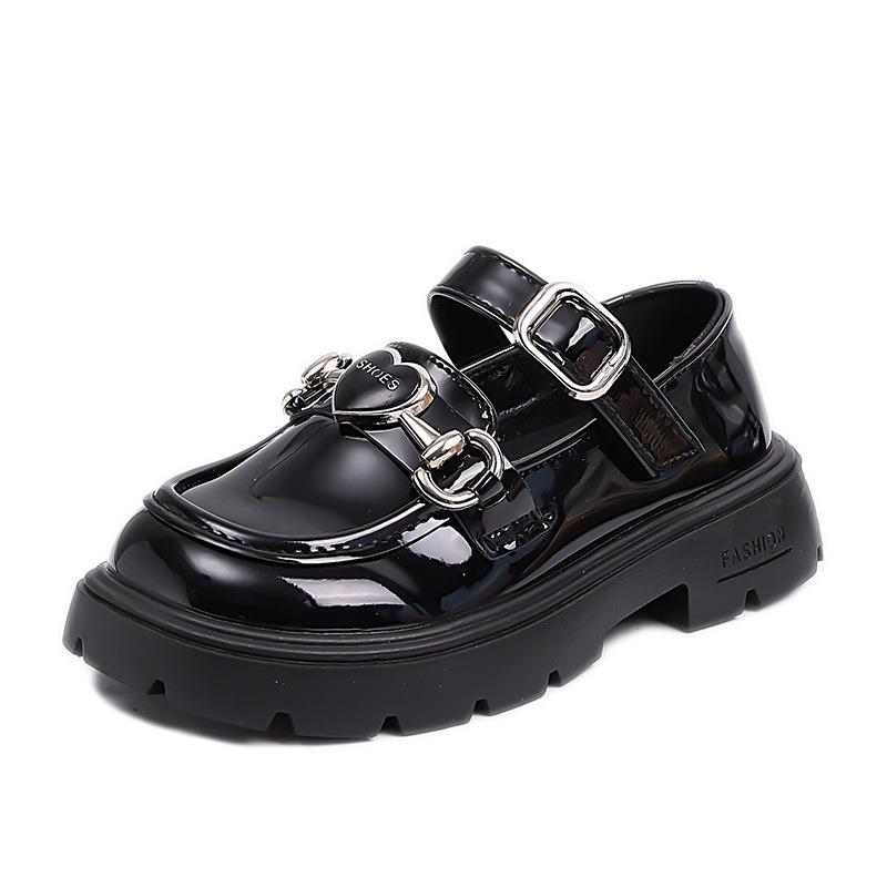 Girls Platform Mary Jane Shoes Children Heart Buckle Strap Thick Heels Pumps Woman Black Patent Leather Lolita Shoes kids loafer