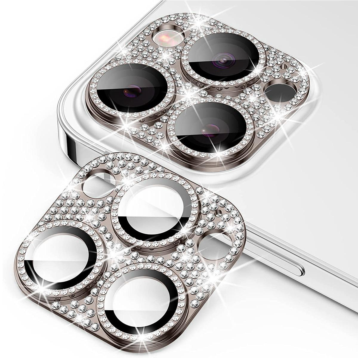 

ENKAY HAT PRINCE For iPhone 16 Pro/16 Pro Max Camera Lens Protector Rhinestone Decor Metal+Tempered Glass Lens Film Brown
