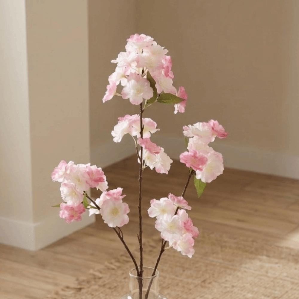 Green Leaves Artificial Cherry Blossom Flower Handmade Fake Flower Home Living Room Decor