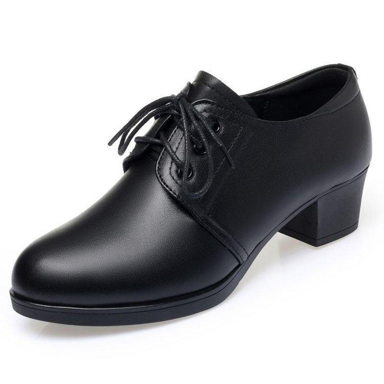 Coarse heel single shoes new spring soft sole medium heel British style