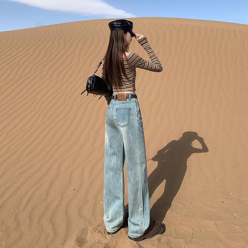 Women's Retro High-Waist Fleece Slim Wide-Leg Jeans - Autumn/Winter 2025 Collection
