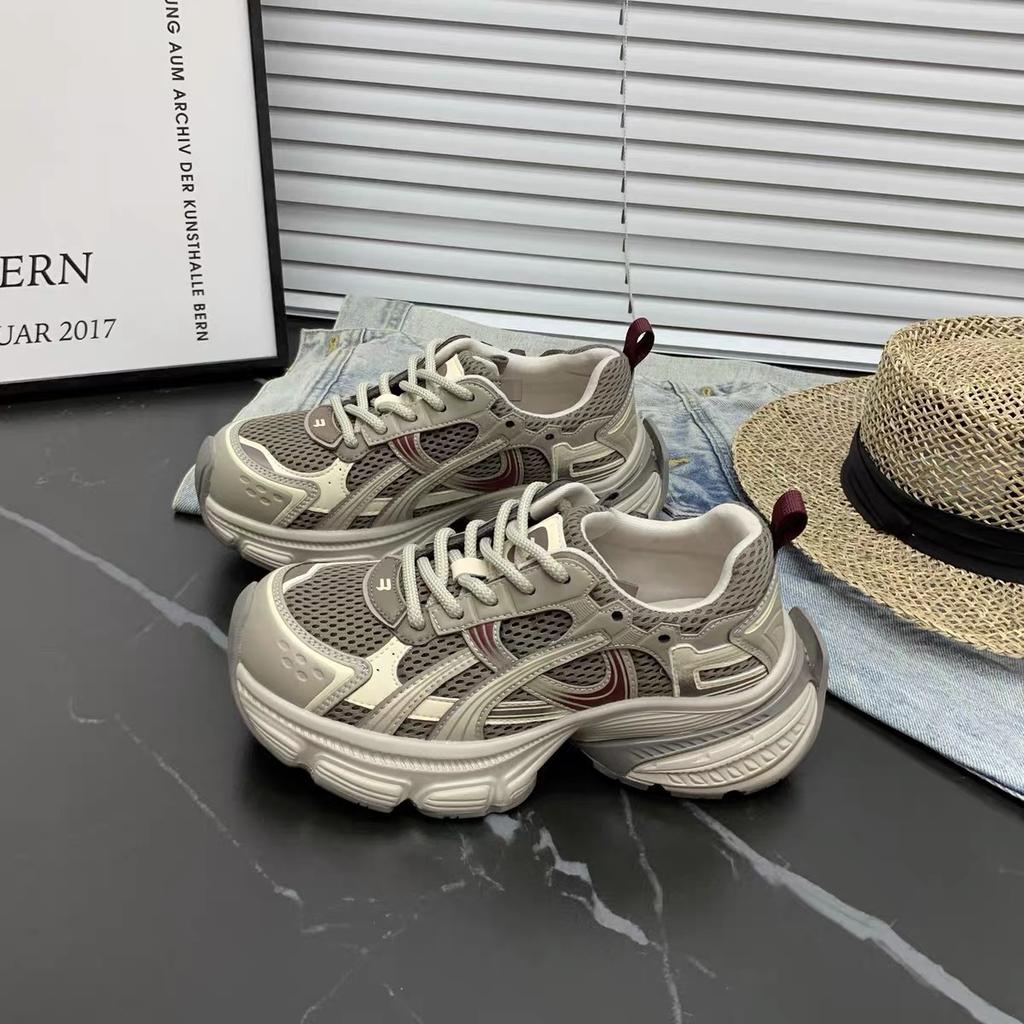 Soft Leather Version Mesh Breathable Little White Shoes Women's 2025 New Versatile Thick-soled Comfortable Height-increasing Dad Sneakers