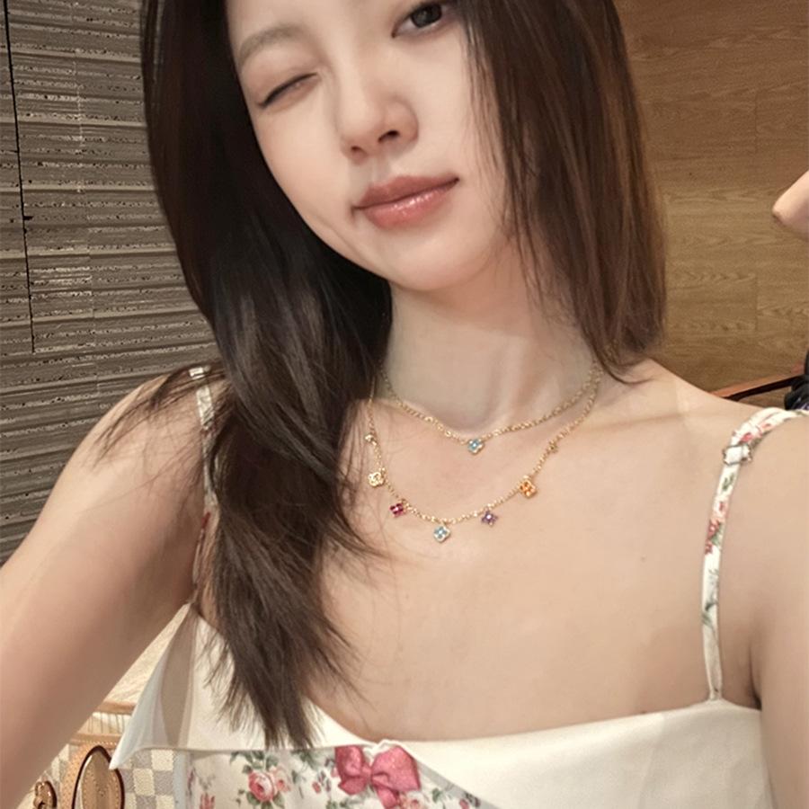 18k zircon flower necklace simple temperament collarbone chain niche versatile fashion jewelry women