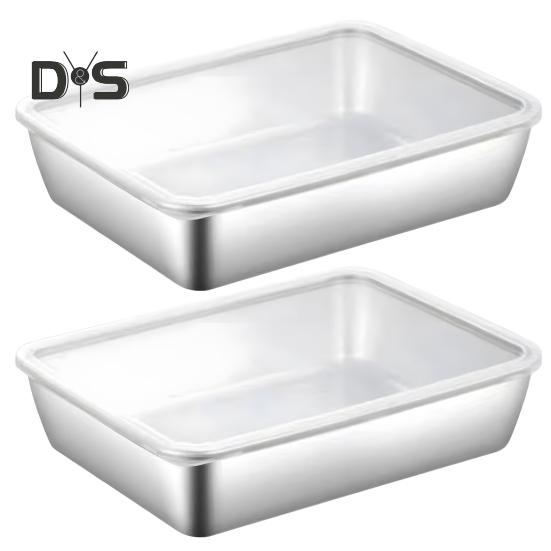 

Ланч-бокс из нержавеющей стали с прозрачной крышкой, герметичный пищевой контейнер для сыра, мясных деликатесов, фруктов, духовки, выпечки, пикников, с рельефным дном, с узорами для еды 2pcs