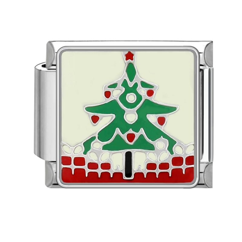 Lovely Santa Claus Snowman Christmas Tree Gloves Italian Charm Links Fit 9MM Stainless Steel Bracelet Women Men DIY Making Gifts
