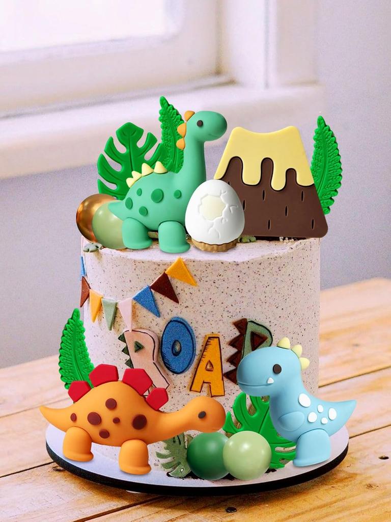 Luxury Little Dinosaur Cake Decorations Dinosaur Cupcake Topper Green Rex Three Dino Cake Toppers for Birthday Baby Shower Party