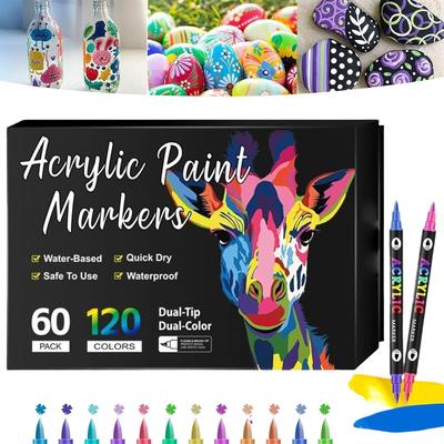 Double Ended Acrylic Paint Pen - 24/48/72/96/120/168 Colors, Pigment Pen Is Suitable For Painting, Ceramic, Wood, Canvas, Plastic DIY Crafts 3ml