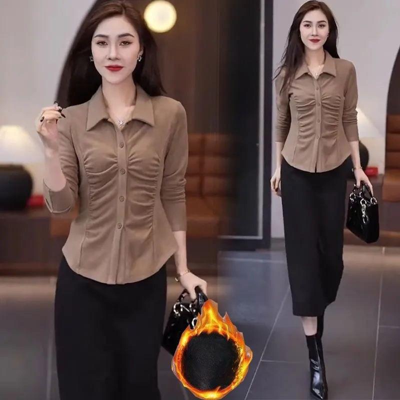 Versatile Waist-cinching Base Layer T-shirt for Women, Long-sleeved Shirt for Autumn and Winter To Cover The Belly, Slim and Figure-hugging Top