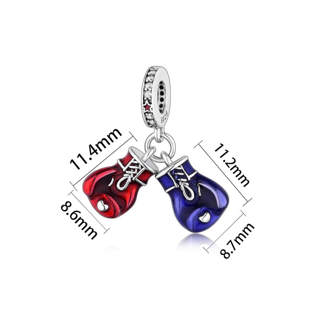 S925 Zilver Rood En Blauw Bokshandschoen Hanger Kracht Kralen Armband Ketting DIY Handgemaakte Ambachtelijke Accessoires Losse Kralen