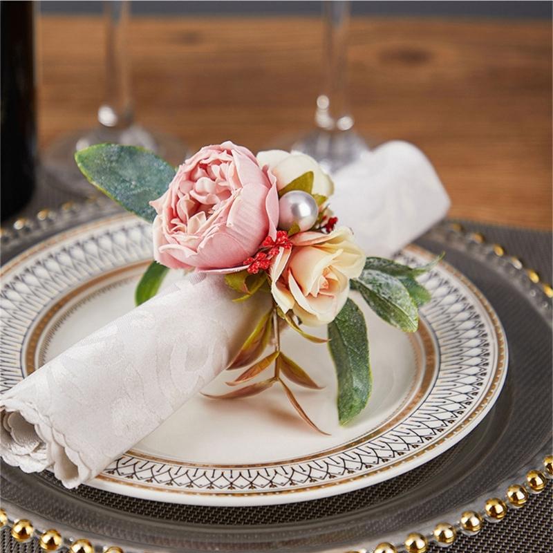 Pack of 6 Elegant Floral Table Decors Napkin Rings Faux Flower Napkin Rings Unique Table Decors for Various Occasion