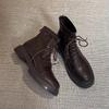 British Style Black Martin Boots Women's Round Head Thick Heel Thin Boots Thick-soled Strap Thin Short Boots
