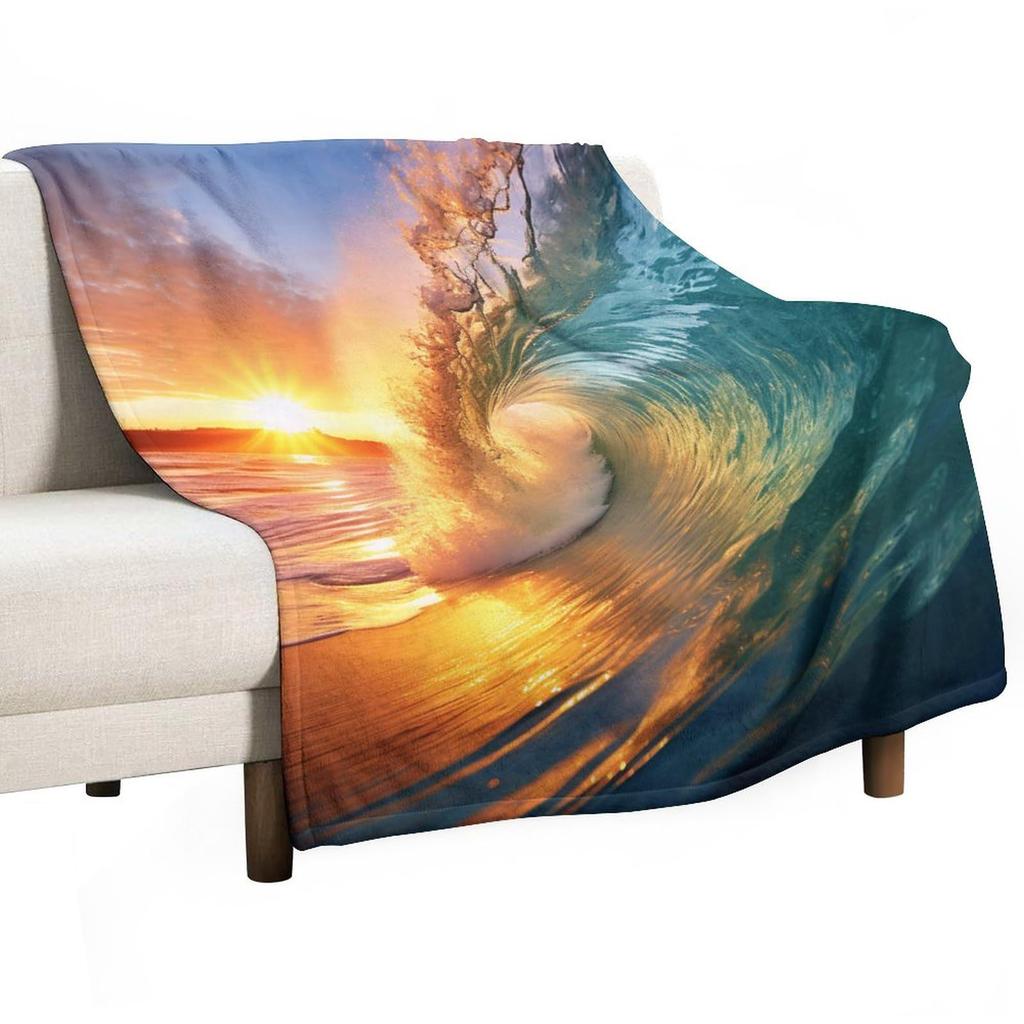 Ozeanwellen Bedruckte Decke für Sofa Bett Reise Camping Wohnzimmer Büro Klimadecke für Alle Jahreszeiten Geschenke