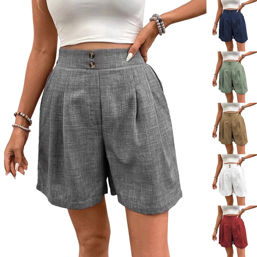 Women's Casual Button Front Elastic Waistband Shorts High Waist Loose Fit Summer Lightweight Breathable Fabric Comfortable Design
