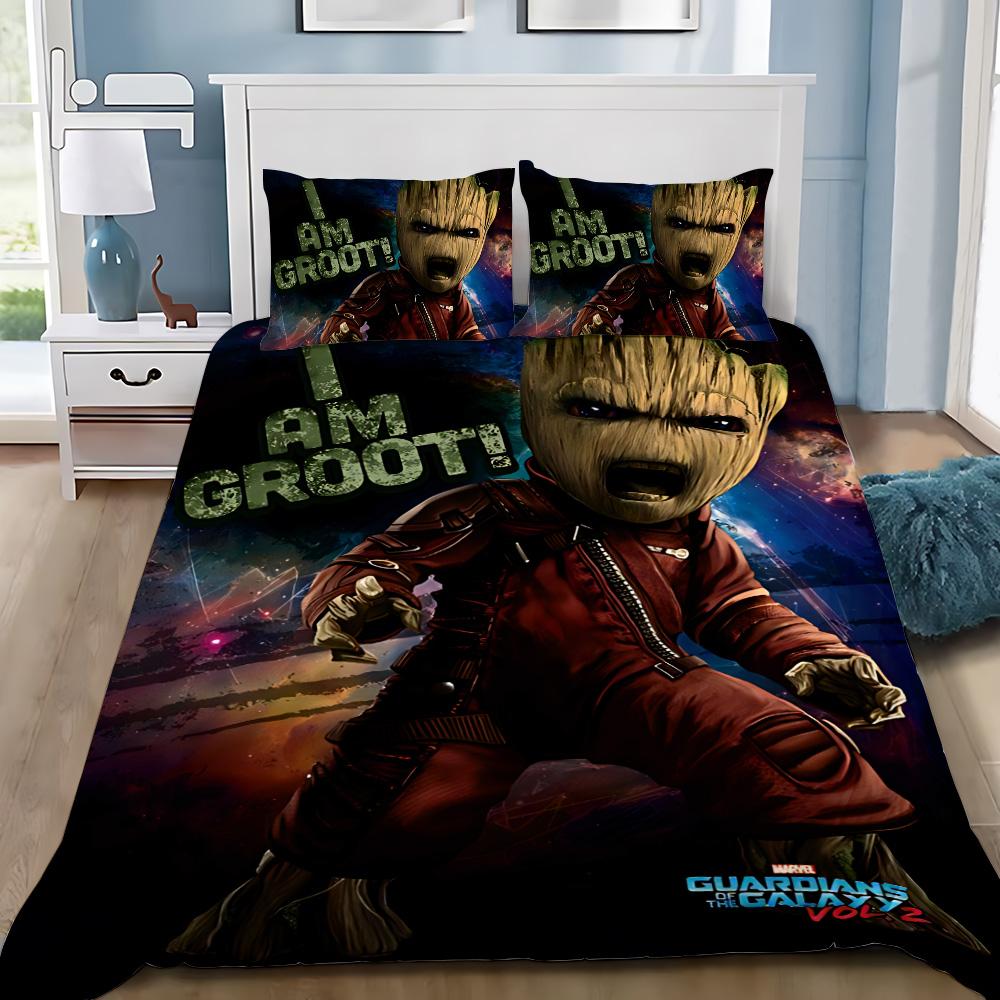 Cute Groot Duvet Cover Pillowcase 2/3pcs Bedding Set Adult Boy Girl Bedroom Decoration Children Gift Single Double Large Size