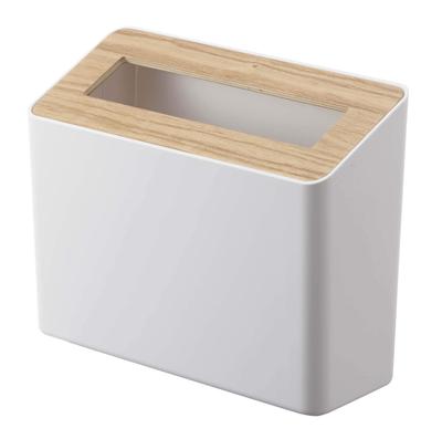 Yamazaki Tabletop Trash Can with Lid, Natural, Approx. W22 X D9 X H15.5cm, Rin, Slim Design, Suitable for Any Place, 5231