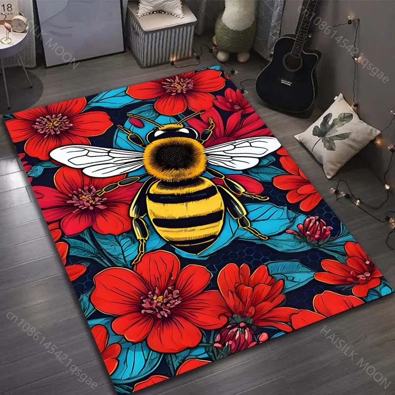 

Red Flower Bee Creativity Print Carpet for Living Room Bedroom Bedside Sofa Table Floor Mat Home Area Rug Decoration Large Size 40x60cm (16x24in)