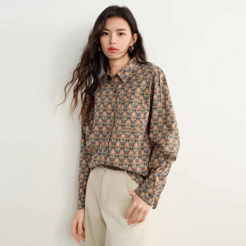Elva Island Women s Retro Floral Long Sleeve Shirt S