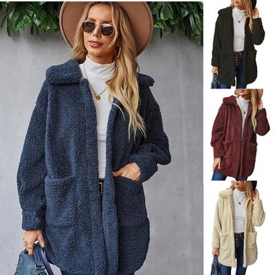 Women's Solid Color Long-sleeved Lapel Double-sided Plush Cardigan Jacket