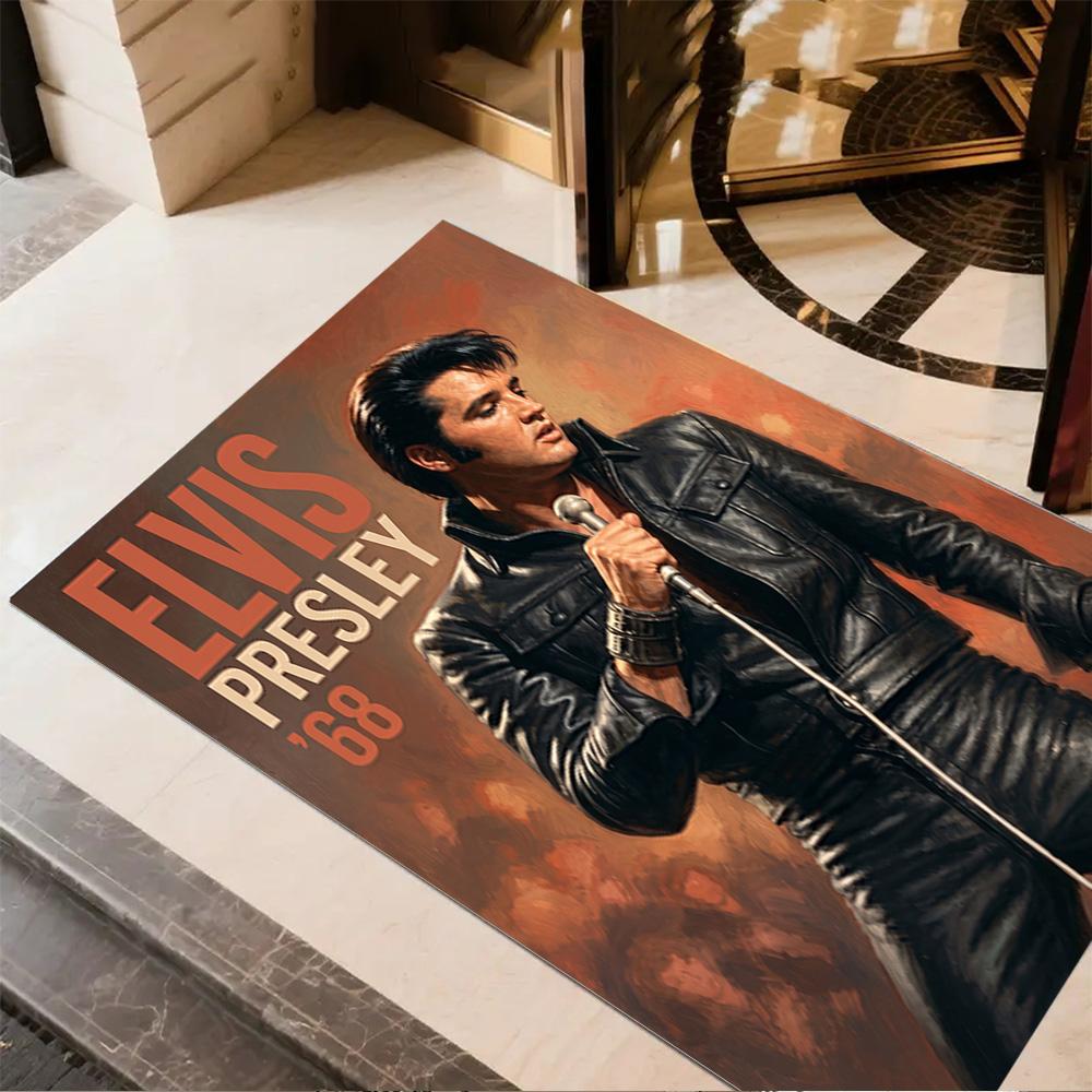 Golden Elvis Anniversary Floor Mat Design for Dining Room Study room Entryway Balcony Antislip Carpet Anime Office Decor Wedding Party Gift