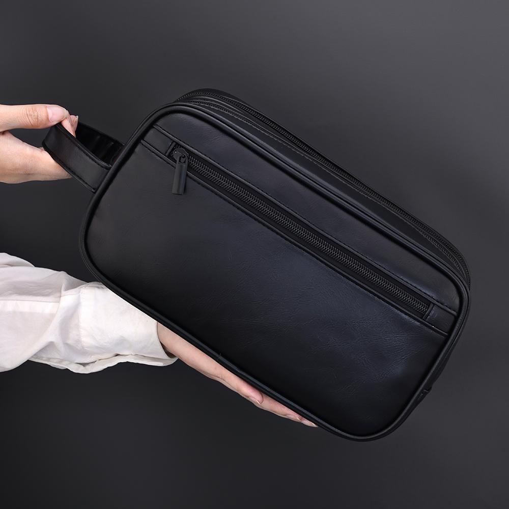 Double-Layer Toiletry Bag for Women Men PU Leather Travel Wash Organizer Dopp Kit Water-resistant Shaving Cosmetic Bag Strorage