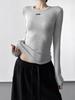 Women's Grey Round Neck Slim Fit Long T-Shirt - 2025 Autumn/Winter Collection
