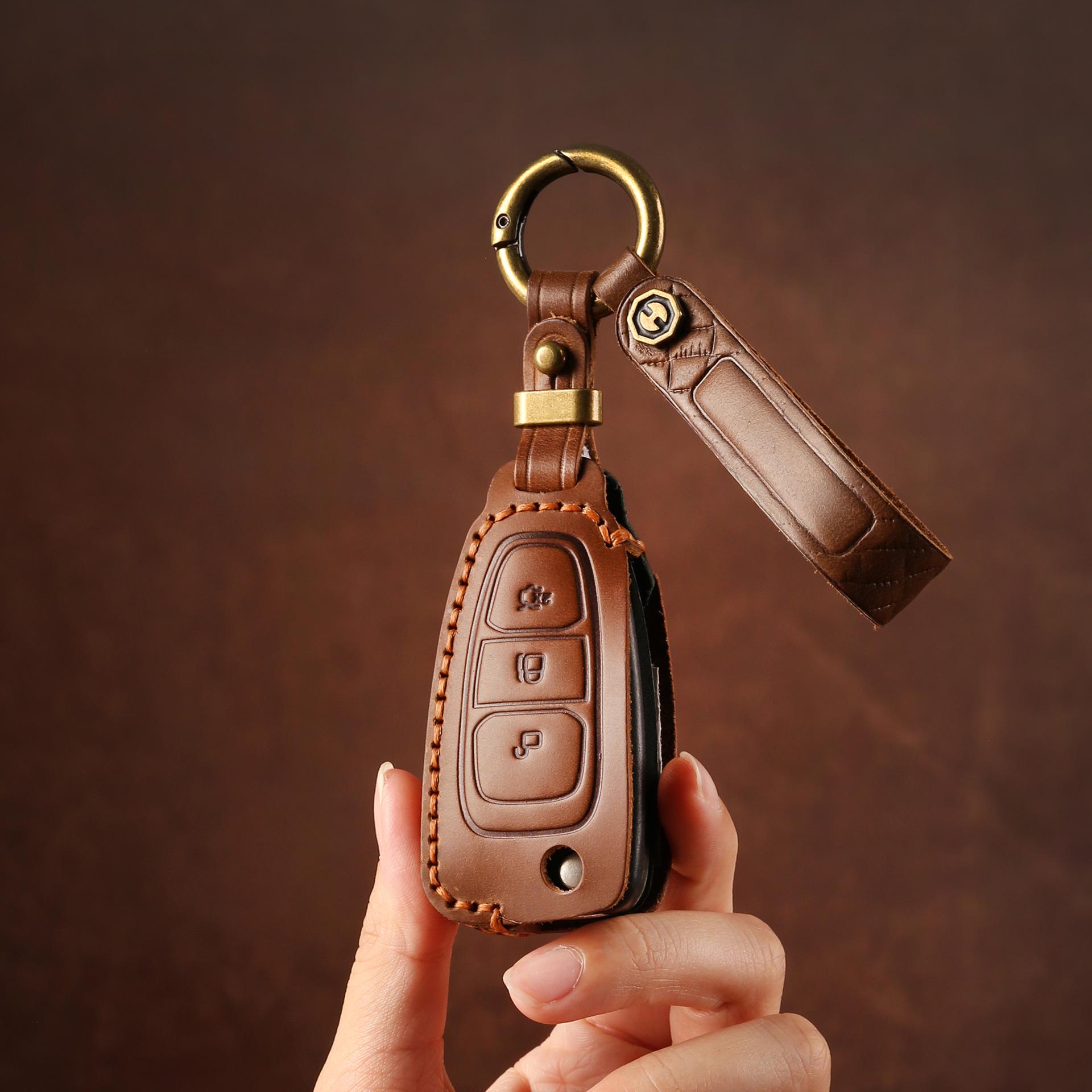 

Hand-Sewn Cowhide Key Bag for Ford Focus Folding Car Key чорний