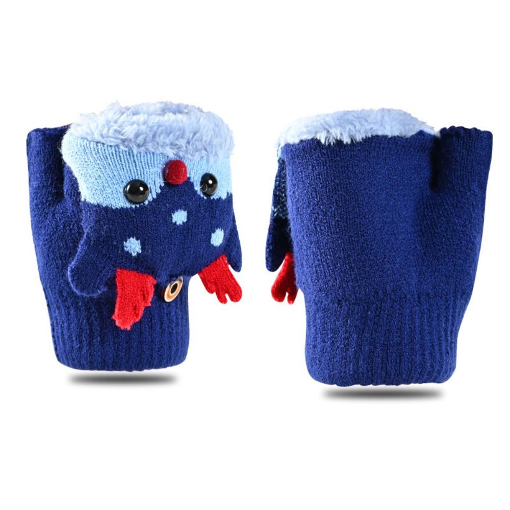 

Cartoon Children Flip Cover Gloves Korean Style Half Finger Knitted Gloves Outdooor темно-синий