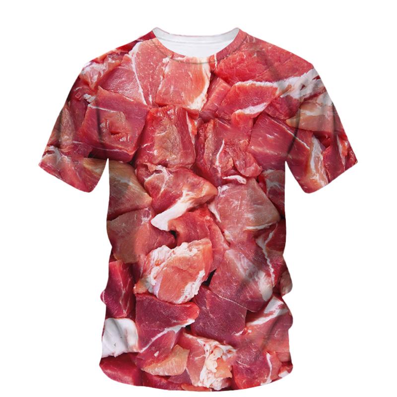 Funny Printed Meat Pork T Shirt Men Fashion Summer Oversizled T-Shirt Personality Street Casual Baggy Tops Tees Clothes