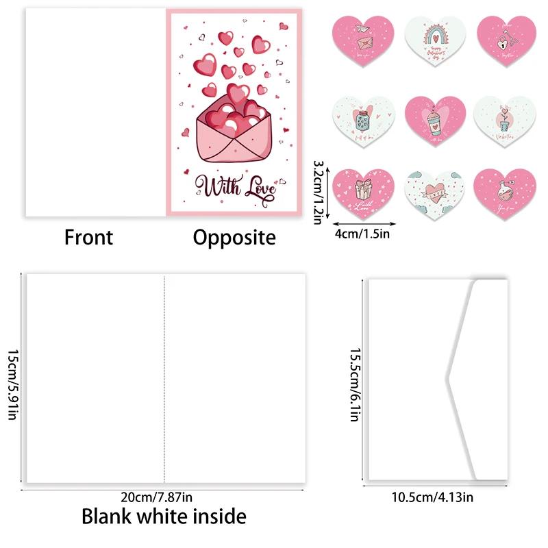 26-Piece Valentine's Day Foldable Greeting Cards with Envelopes Pink Heart-Shaped Postcards DIY Gift Cards Wedding Decorations