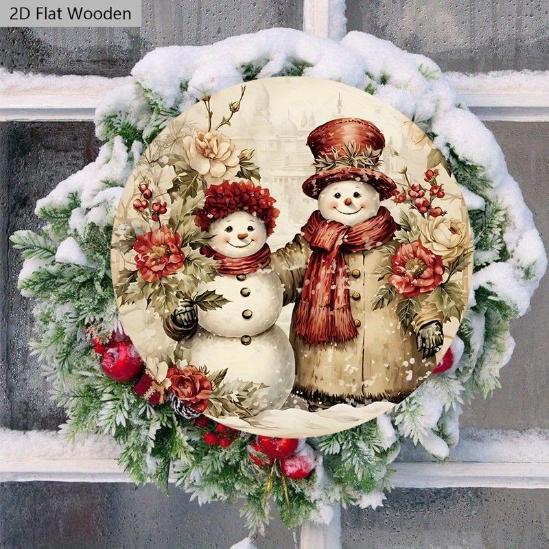 Vintage Wooden Christmas Sign with Snowman Pattern - Navidad Round Sign for Front Door, Wall, Room Hanging Decor - Ideal Memorial Gifts for Family