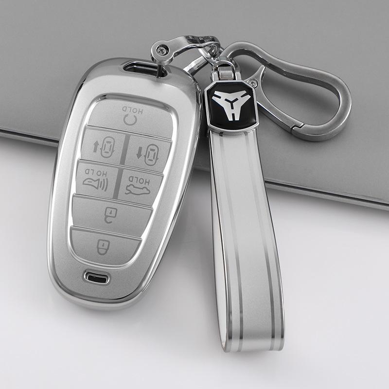 Hyundai Tucson L Quicksand Silver 4-Button Key Case - Korean Car Interior Protective Shell