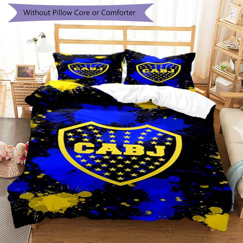 Boca Juniors Football Club Design Pattern Duvet Cover Set – includes 1 duvet cover and 2 matching pillowcases Bedroom decor Christmas gifts