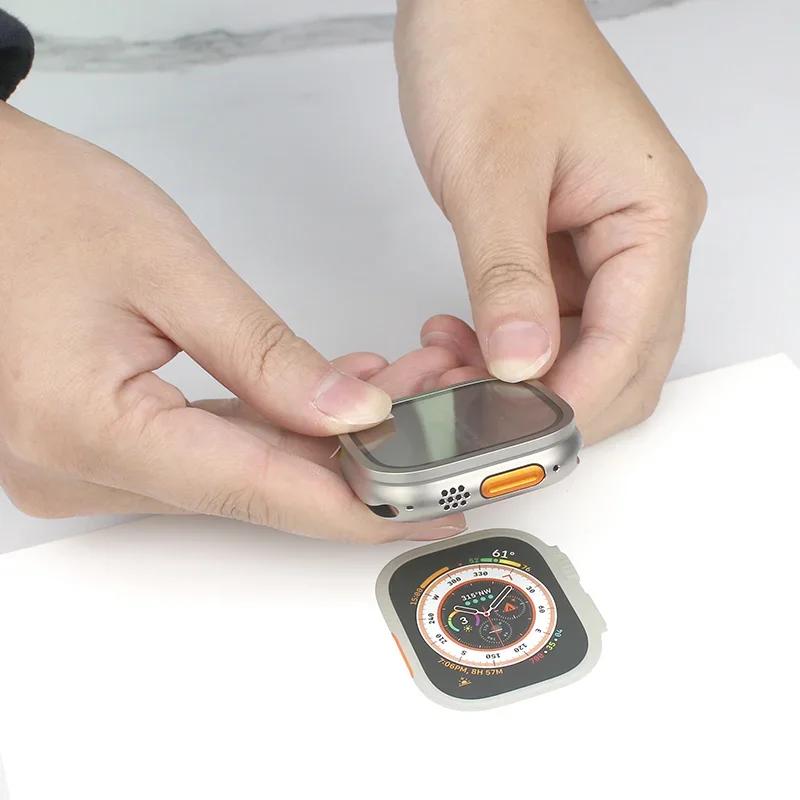 Pouzdro z hliníkové slitiny + tvrzené sklo pro Apple Watch Ultra 2 49mm Ochranná fólie proti poškrábání pro iWatch Ultra 49mm