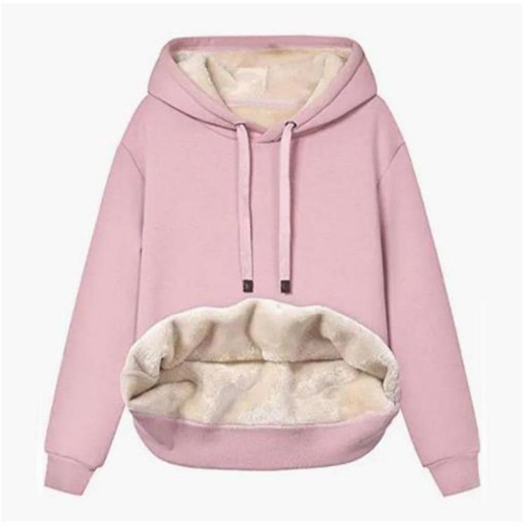 Warm Winter Coat for Women Thick Wool Hooded Jacket with Fur Lining Sweatshirt Top