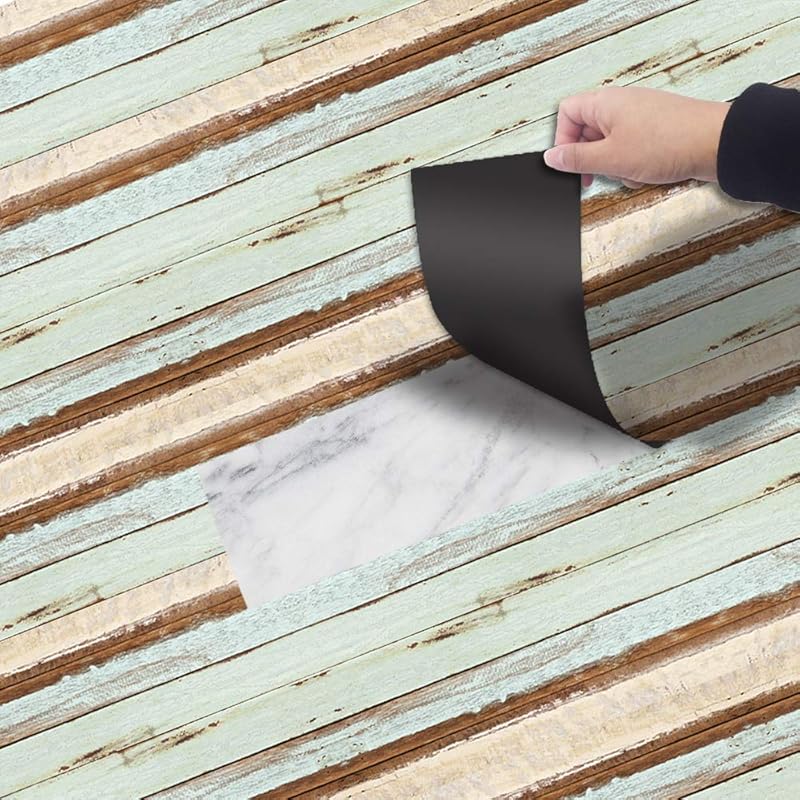 Wood Grain Peel and Stick Vinly Floor Wall Sticker, Non-Slip Tiles Transfer Sticker Roll for Floor Wall, Herringbone, 7.87x118inch