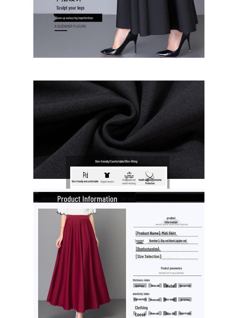 2024 Women's High Waist A-Line Maxi Skirt - Slimming, Versatile, Plus Size, Korean Style for All Seasons