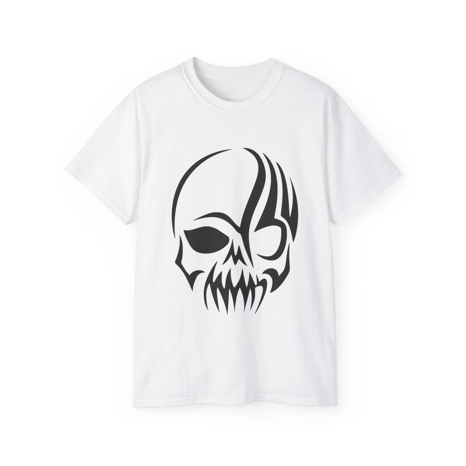 Tribal Skull Head Cranium Silhouette Evil | Custom Graphic T-Shirt 3XL