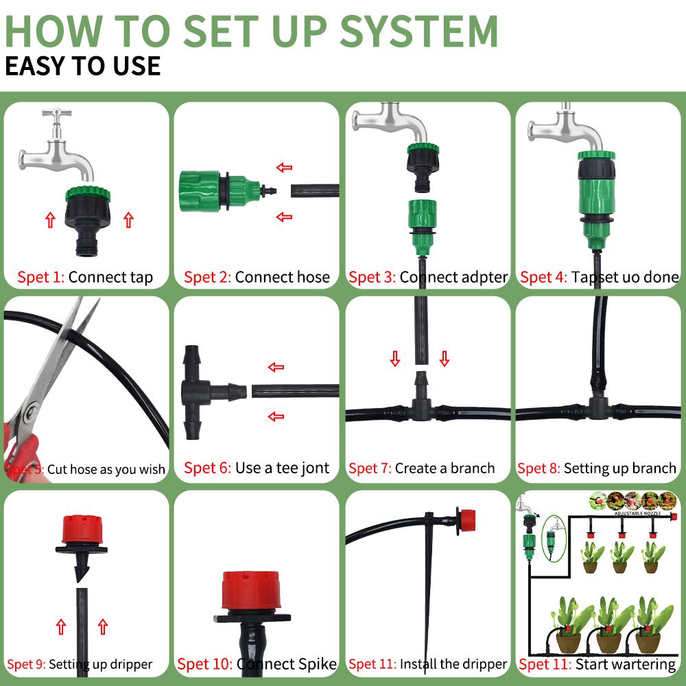 Micro Drip Irrigation System Portable 20M Automatic Watering with Adjustable Drippers Misting Watering Kits Garden Hose