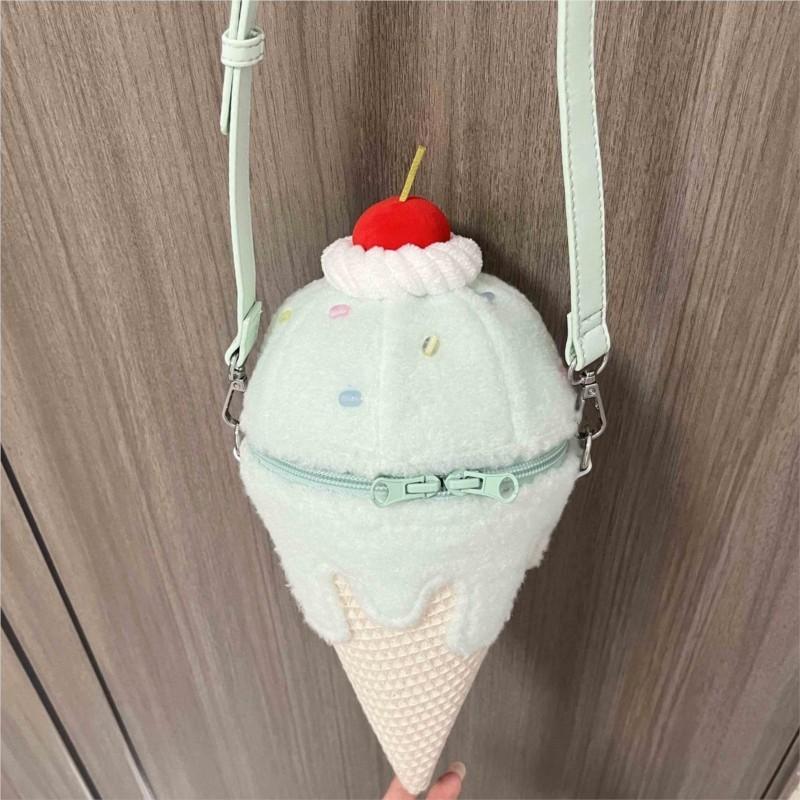 JIAERDI Japanese Kawaii Fluffy Ice Cream Shoulder Bag Women Lolita Sweet Cute Crossbody Purse Lightweight Ladies Petite Chic