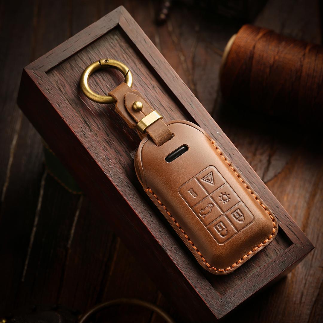 

[Volvo] Car Key cover Cowhide Handmade Suitable for S60 S80 V60 V70 XC60 XC70 XC6 6 keys коричневий