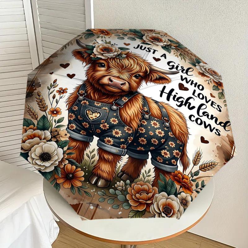 1PC Highland Cows Umbrella-8-Rib Reinforced, Automatic Open, Lightweight & Durable, Fashion Accessory for Outdoor, H0341